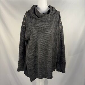 New York Laundry Women's Gray Textured Cowl Neck Tunic Top Button Detail L